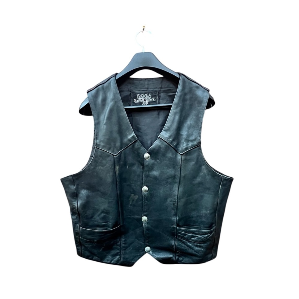 Leather Gallery Classic Black Leather Mens Biker Vest 3XL